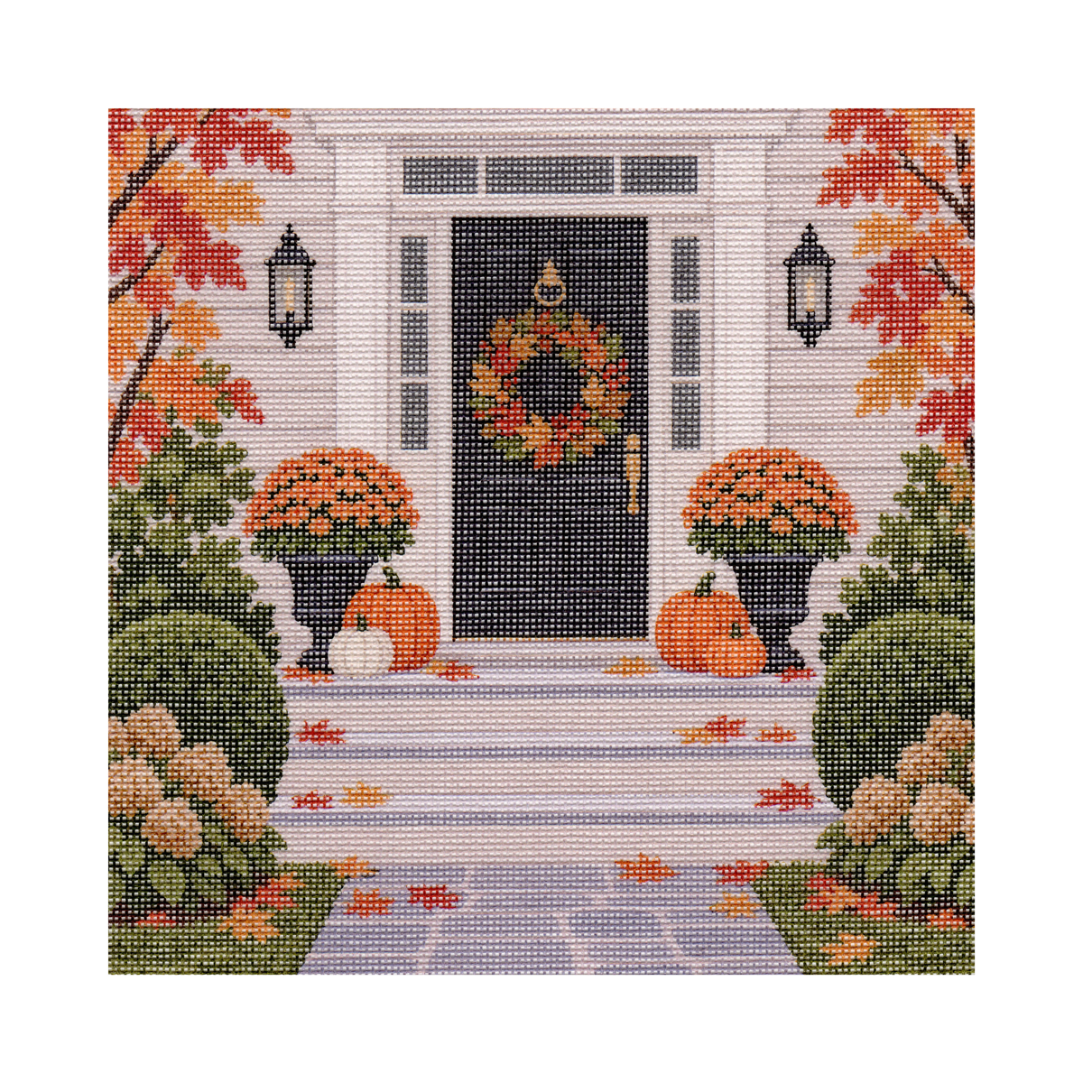 Front Door with Fall Decorations — 12" x 12" Canvas