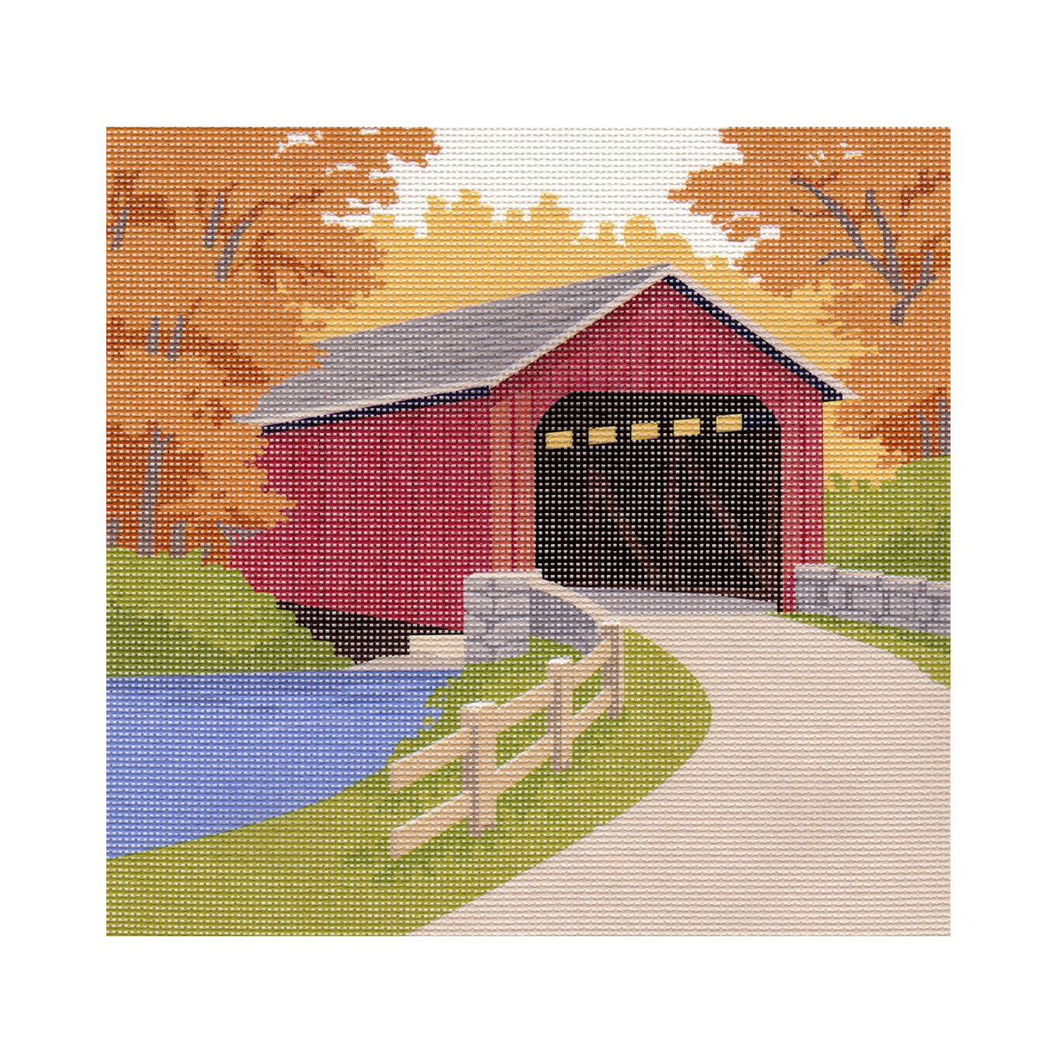 Red Bridge on Forest Road — 12" x 12" Canvas