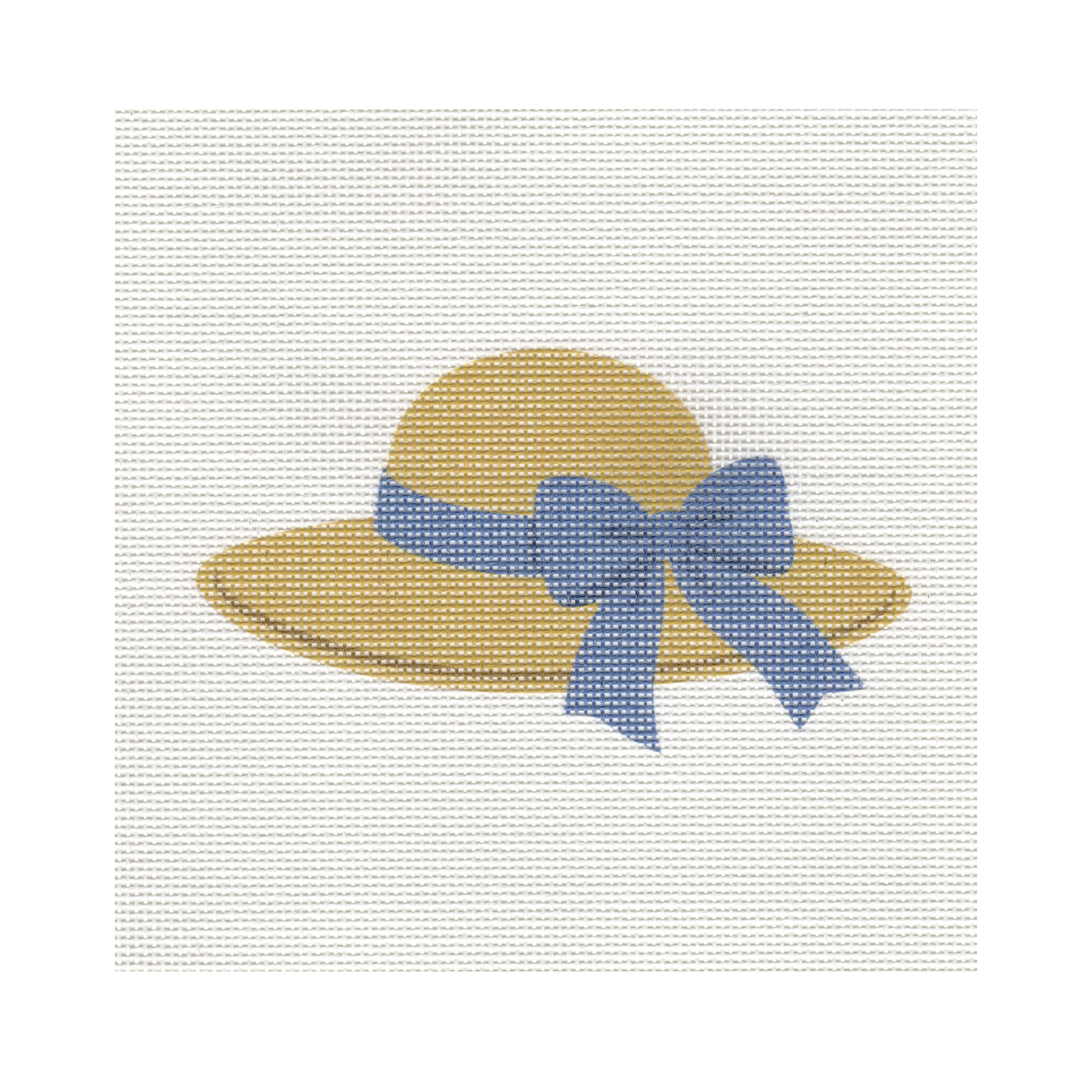 Summer Hat with Blue Ribbon — 8" x 8" Canvas