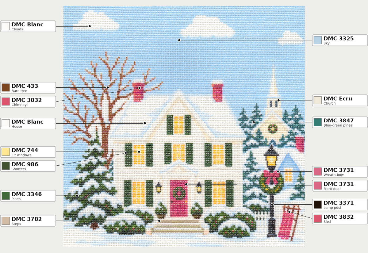 Quaint Town in Winter Scene — 12" x 12"
