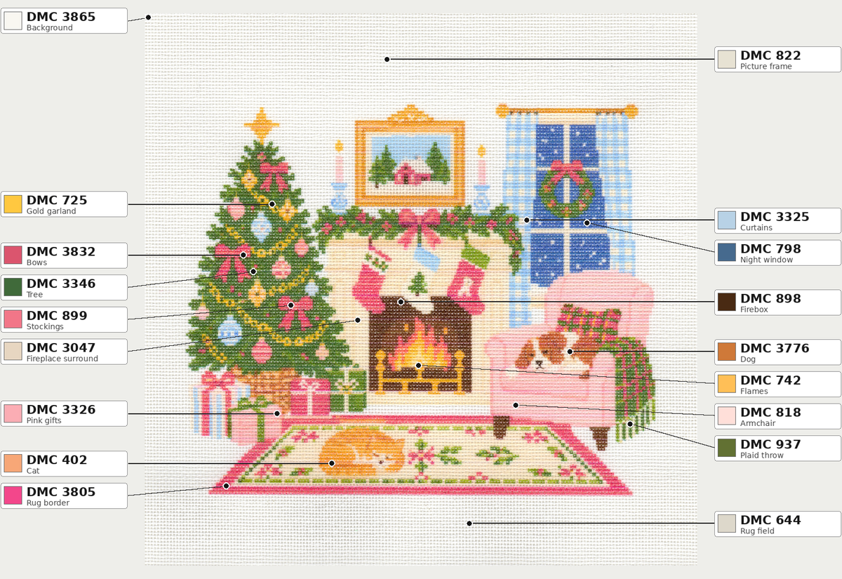 Cozy Christmas Living Room Scene — 12" x 12"