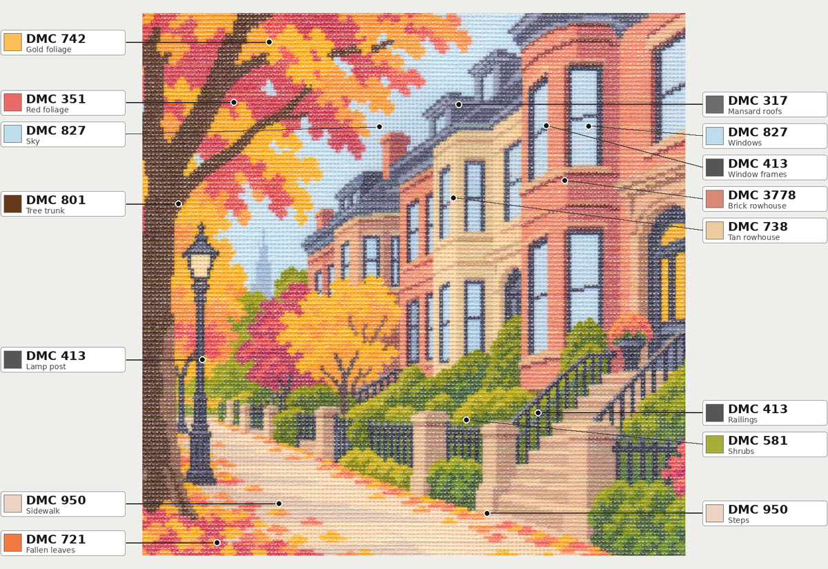 Back Bay Brownstones in Fall — 12" x 12"
