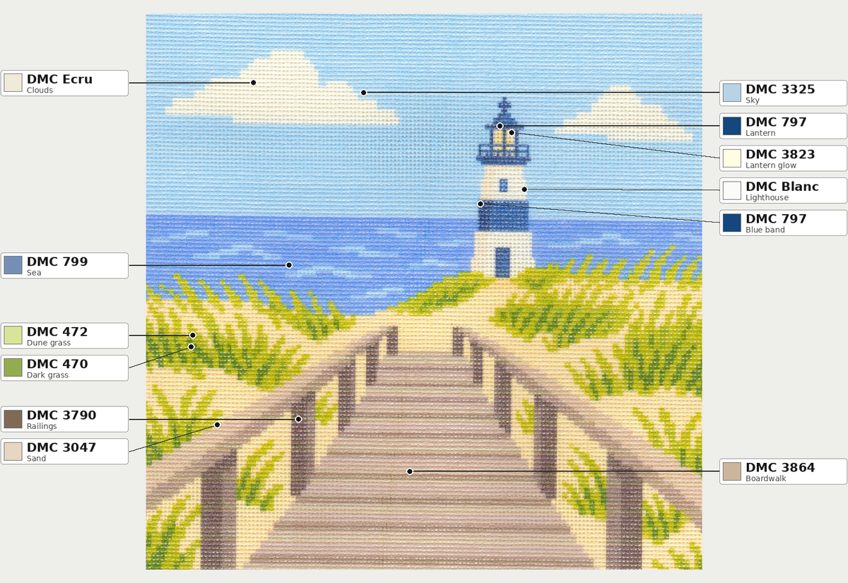 Beach Boardwalk and Lighthouse — 12" x 12"