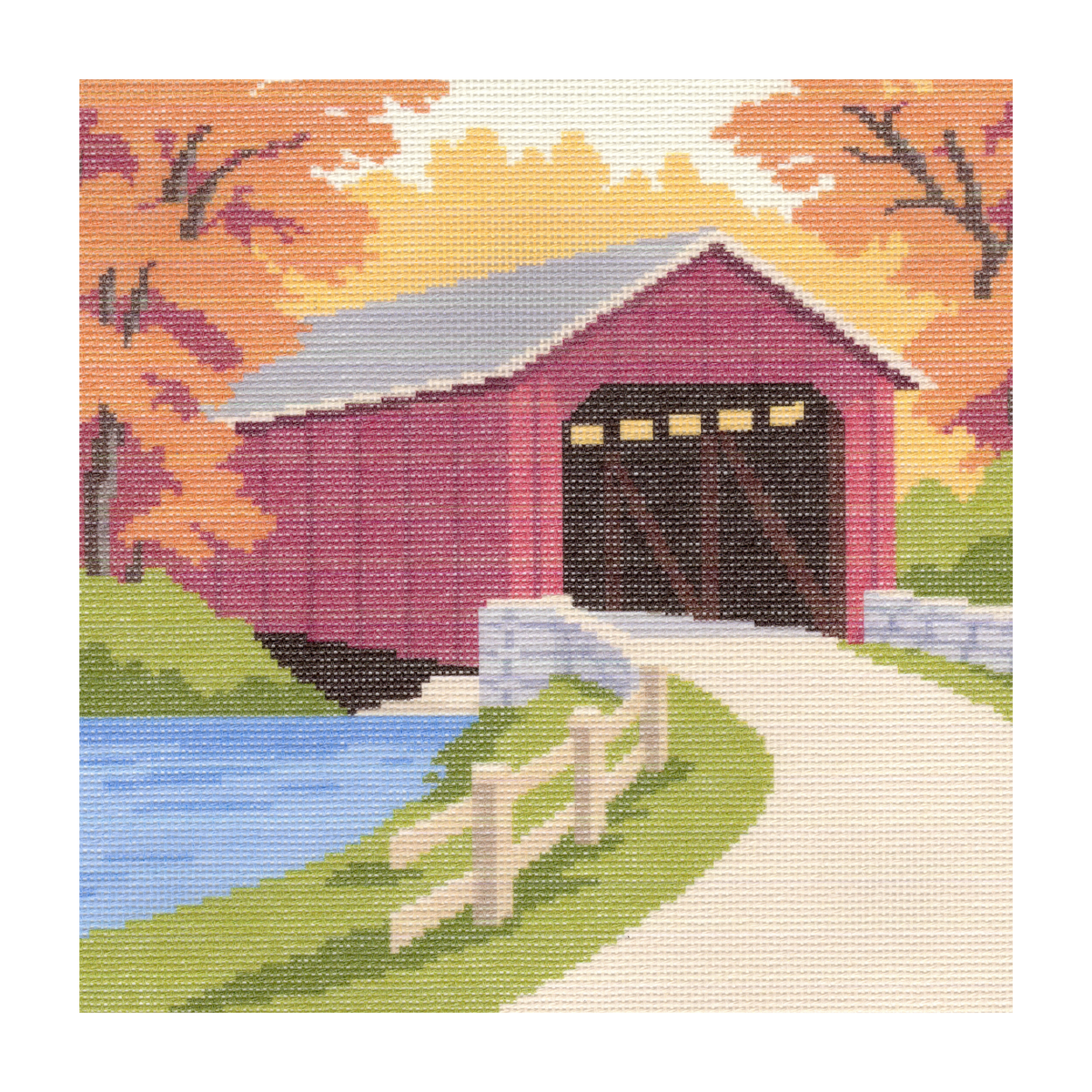 Red Covered Bridge in Autumn — 12" x 12"