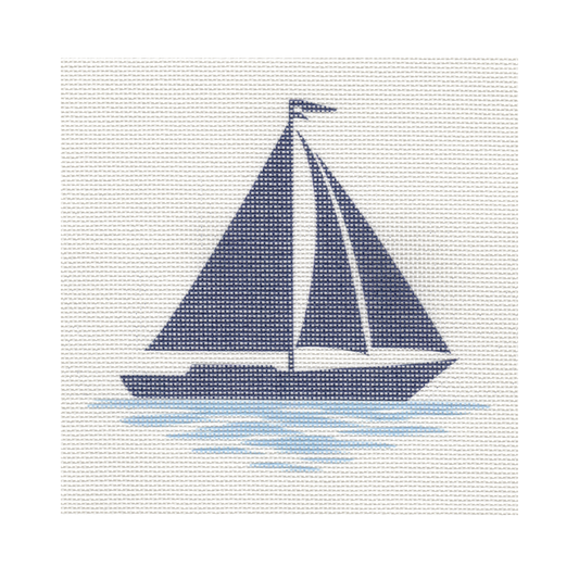 Blue Sailboat Silhouette — 8" x 8" Canvas