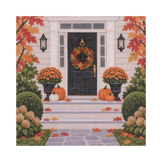 Front Door with Fall Decorations — 12" x 12" Canvas