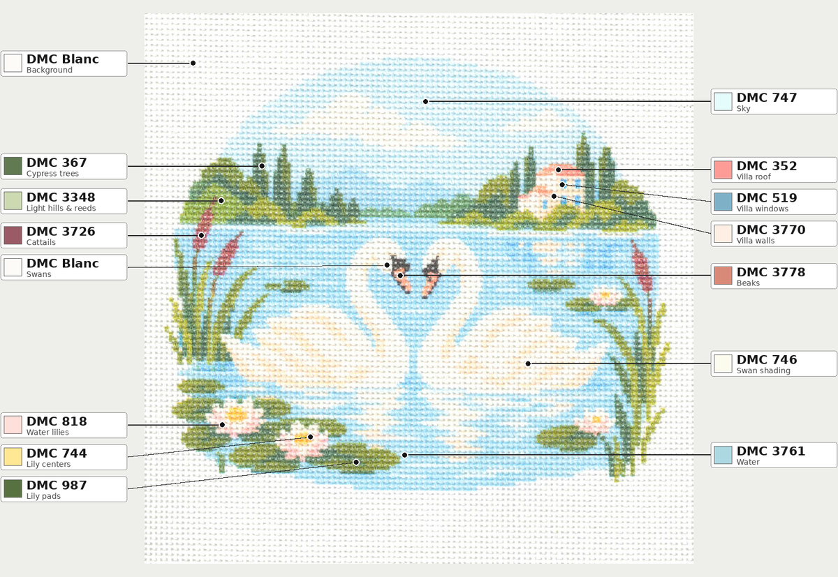Swans on Lake  — 8" x 8"