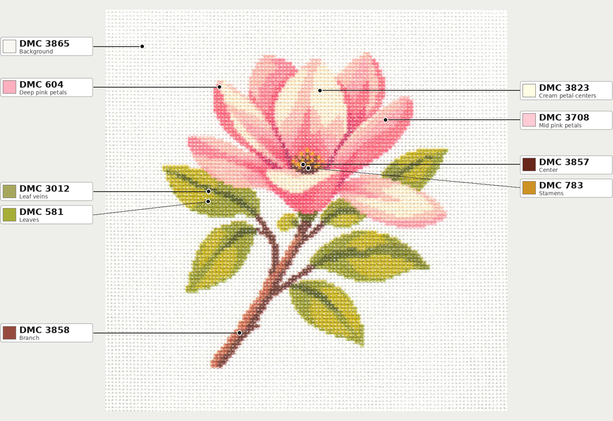 Pink Magnolia Flower  — 8" x 8"