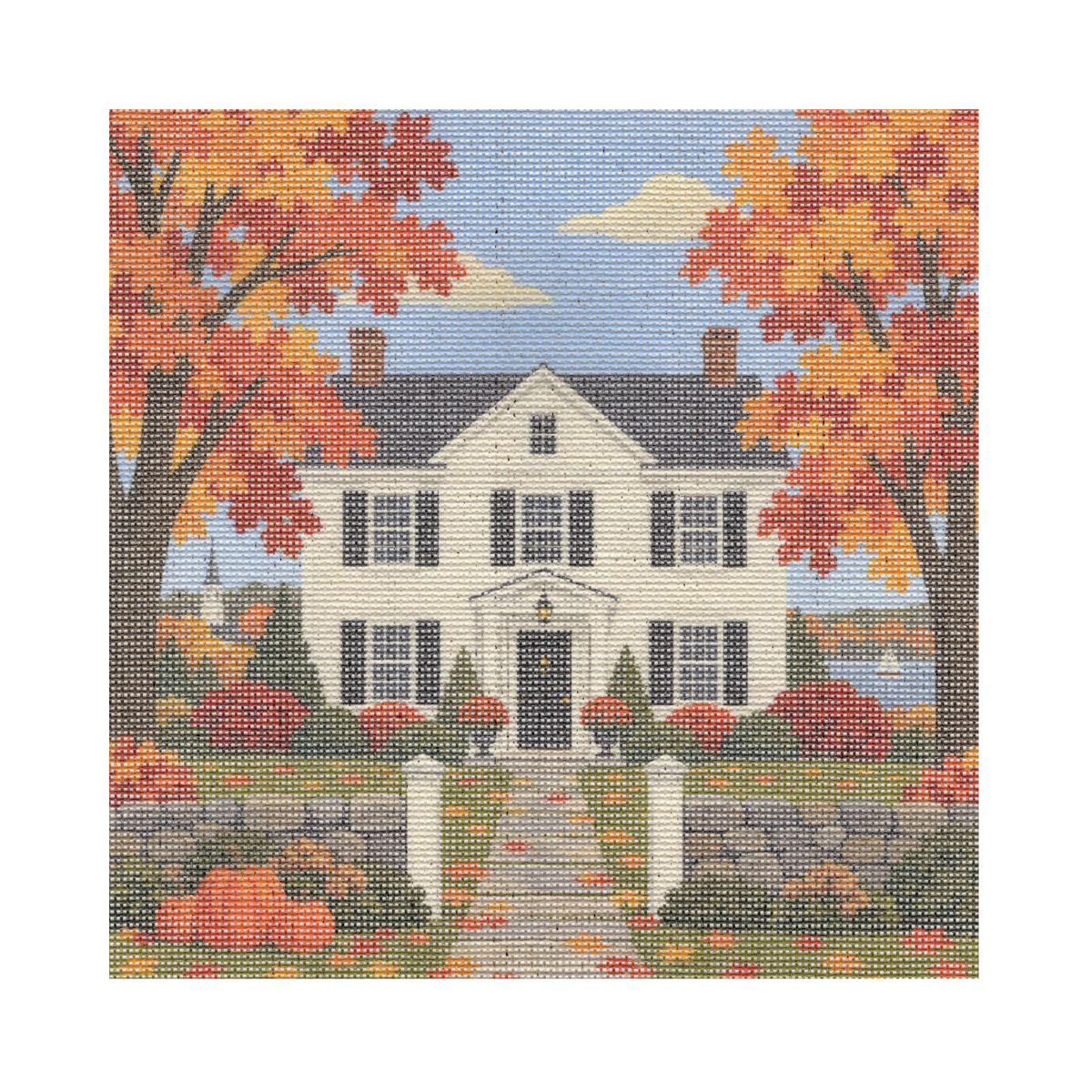 Charming Home with Fall Foliage — 12" x 12" Canvas