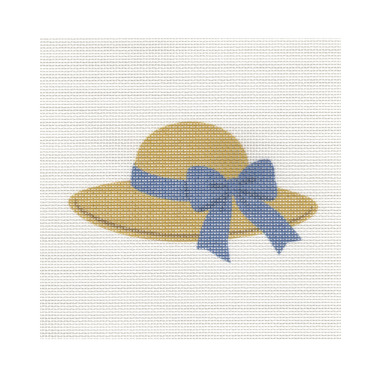 Summer Hat with Blue Ribbon — 8" x 8" Canvas