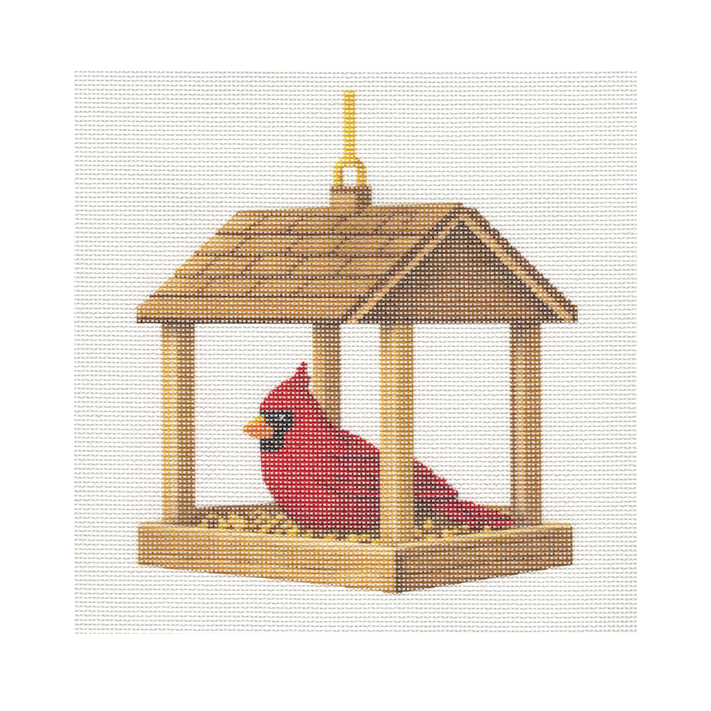 Cardinal in Feeder — 12" x 12" Canvas