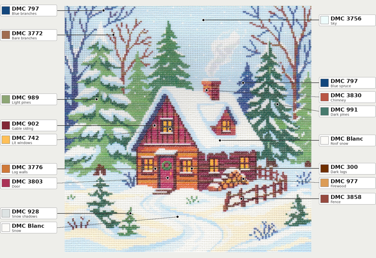Winter Woodland Cabin — 12" x 12"