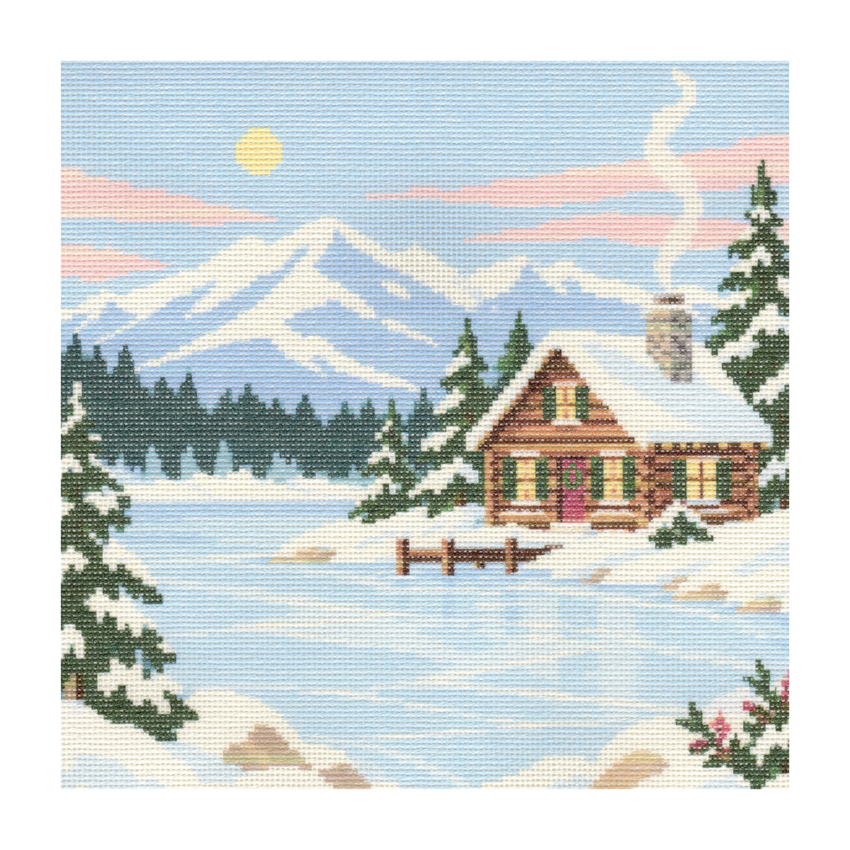 Winter Cabin by Frozen Lake — 12" x 12"
