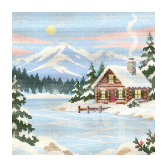 Winter Cabin by Frozen Lake — 12" x 12"