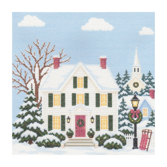 Quaint Town in Winter Scene — 12" x 12"