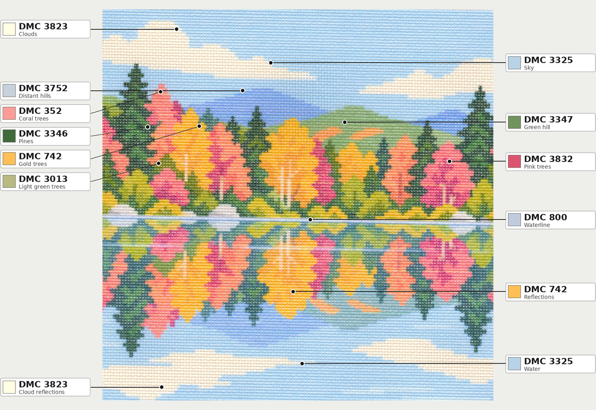 Autumn Trees Reflecting in Lake — 12" x 12"