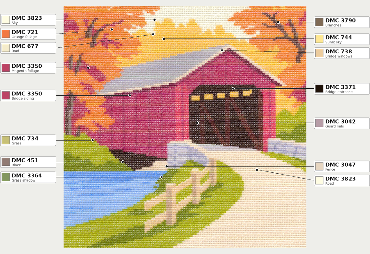 Red Covered Bridge in Autumn — 12" x 12"